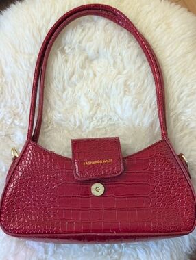 Y2K RED CROCODILE EMBOSSED SHOULDER BAG Baguette Purse